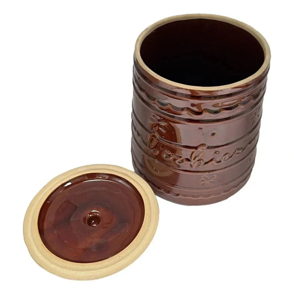 Cookie Jar Marcrest Brown Ceramic Vintage 10 inch Daisy Dot Pattern Vintage  MCM - Picture 8 of 13